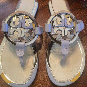 Tory Burch Lavender Enamel Miller Sandals, size 7 in box